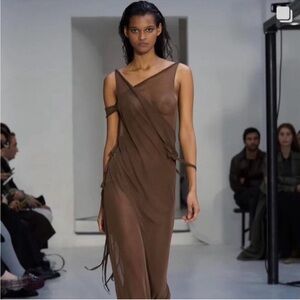 Paloma Wool Brown Sheer Draped Maxi Dress